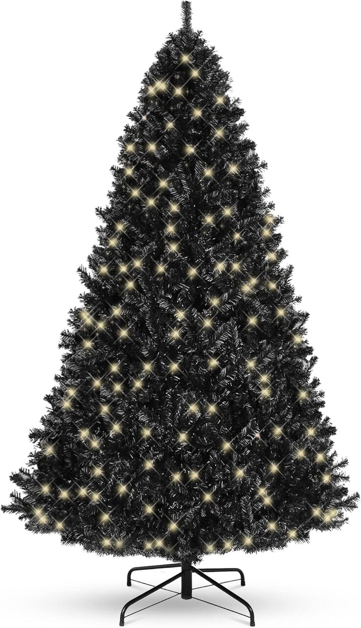 Artificial Christmas Tree Hinged Pine with 250 Lights, 1,000 Tips & Foldable Base Pre-Lit Outdoor Holiday Decor